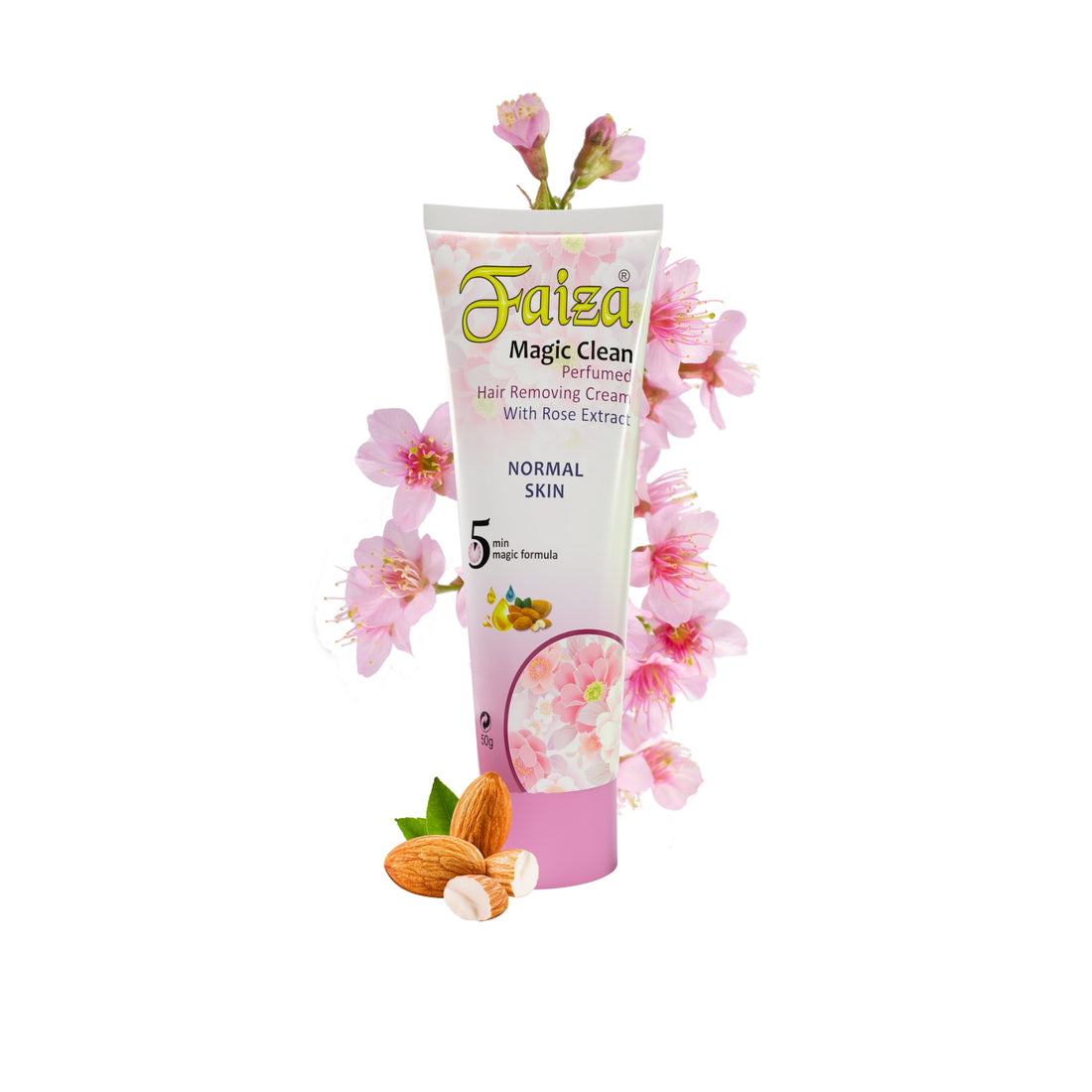 Faiza Magic Clean Hair Removing Cream with Rose Extract for Normal Skin, featuring 5 min magic formula