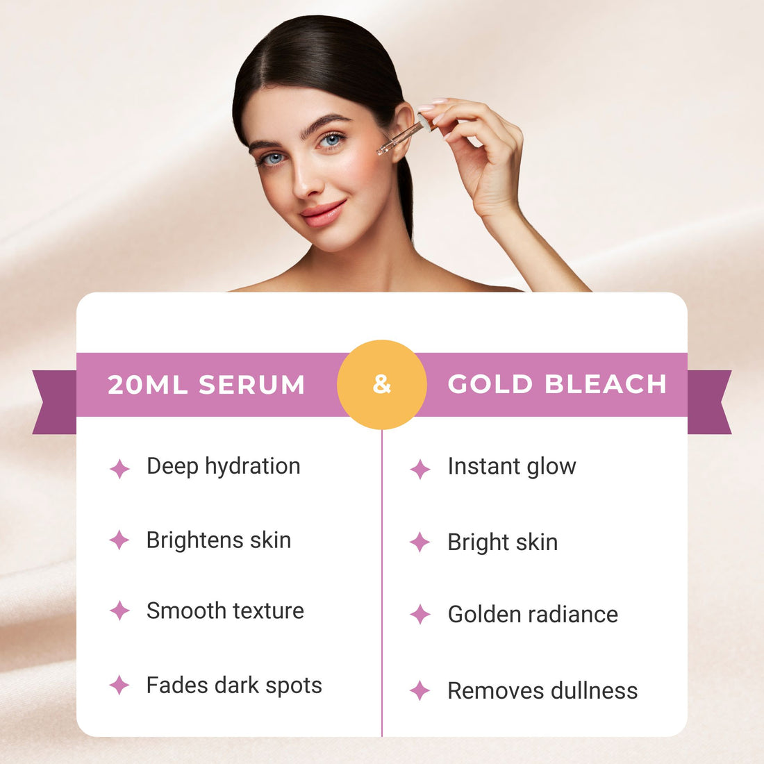 Faiza Vitamin Serum with Acacia Collagen and Gold Cream Bleach for instant natural glow and skin illumination.