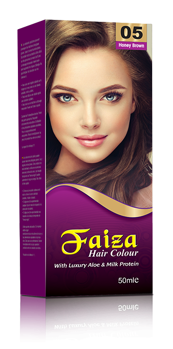 Faiza Hair Colour Honey Brown 05 – Permanent hair dye with 100% grey coverage, fade-resistant colour, and nourishing vitamins for shiny, smooth, natural-looking hair – suitable for men and women in Pakistan.