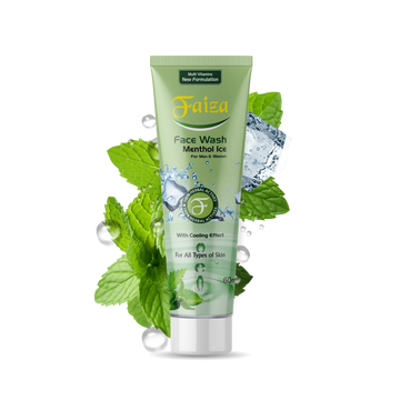 Faiea Face Wash Menthol Ice tube with green leaves on a white background