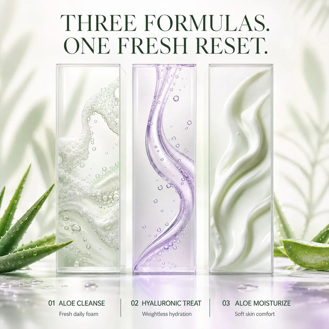  Faiza 3-piece skincare set featuring Aloe Vera Moisturising Lotion, Hyaluronic Acid and Glutathione Skin Serum dropper, and Aloe Vera Beauty Face Wash for acne prevention and hydration
