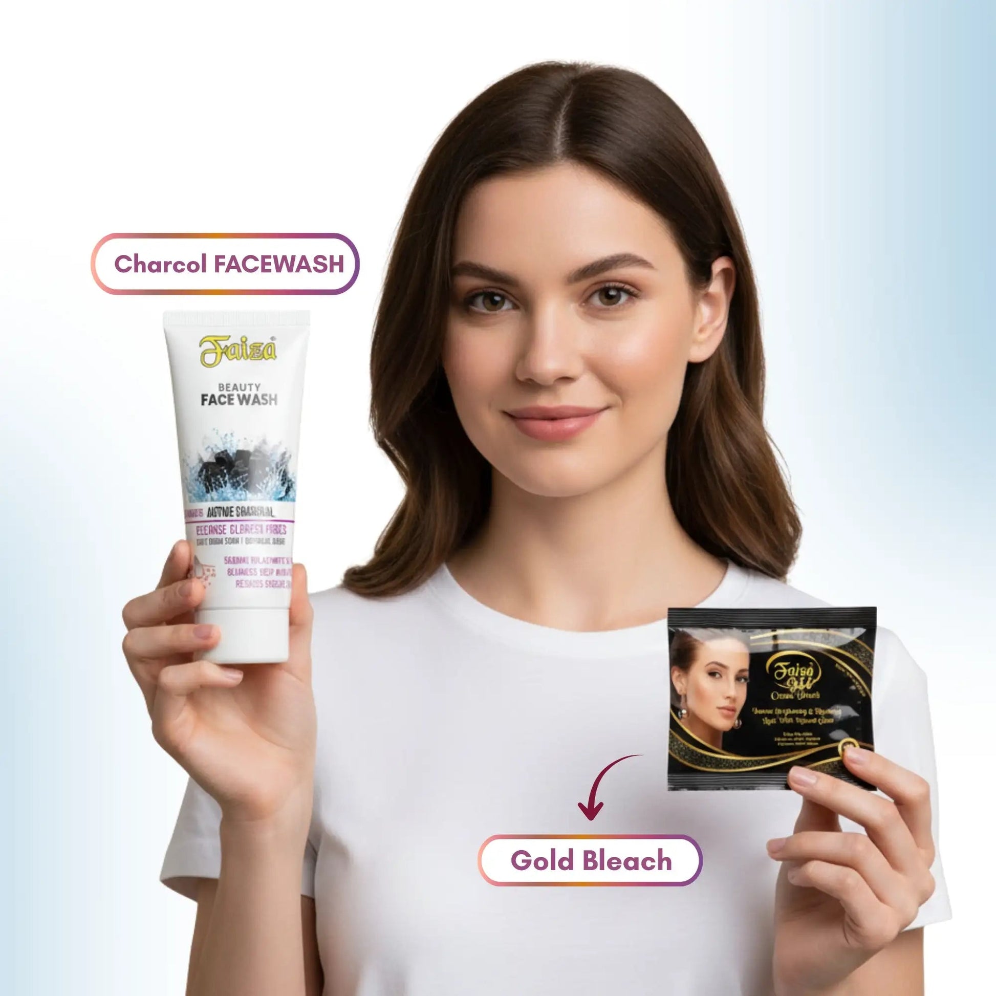 Faiza Cosmetics Charcoal Facewash, Gold Bleach, skincare bundle, active charcoal cleanse, radiant glow, detoxifying facewash, instant result