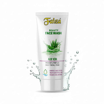 Faiza Aloe Vera face wash for acne breakout prevention. A soothing daily facial foam cleanser designed to purify, moisturize, and treat skin infections.