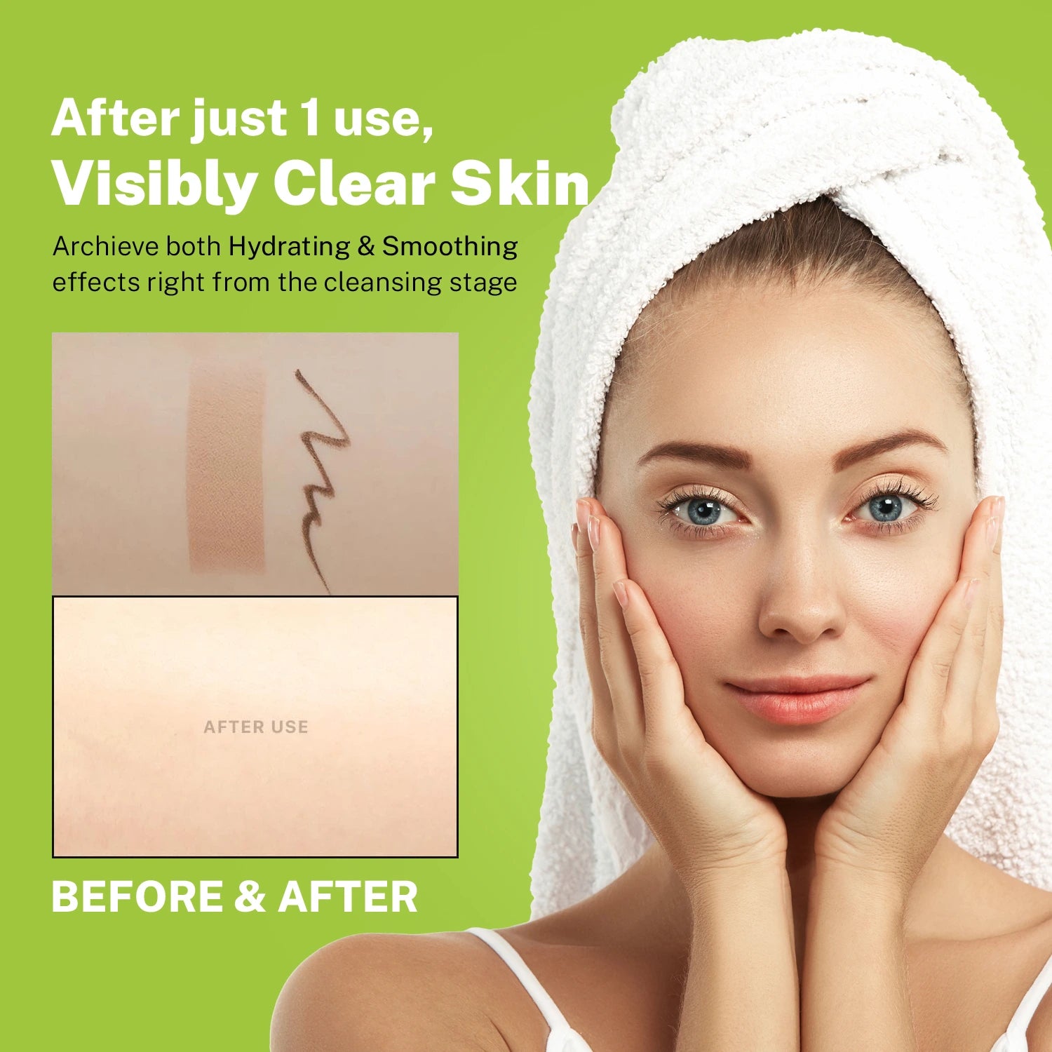 Before & After using Faiza Aloe Vera Face Wash showing visibly clear skin with hydrating and smoothing effect.