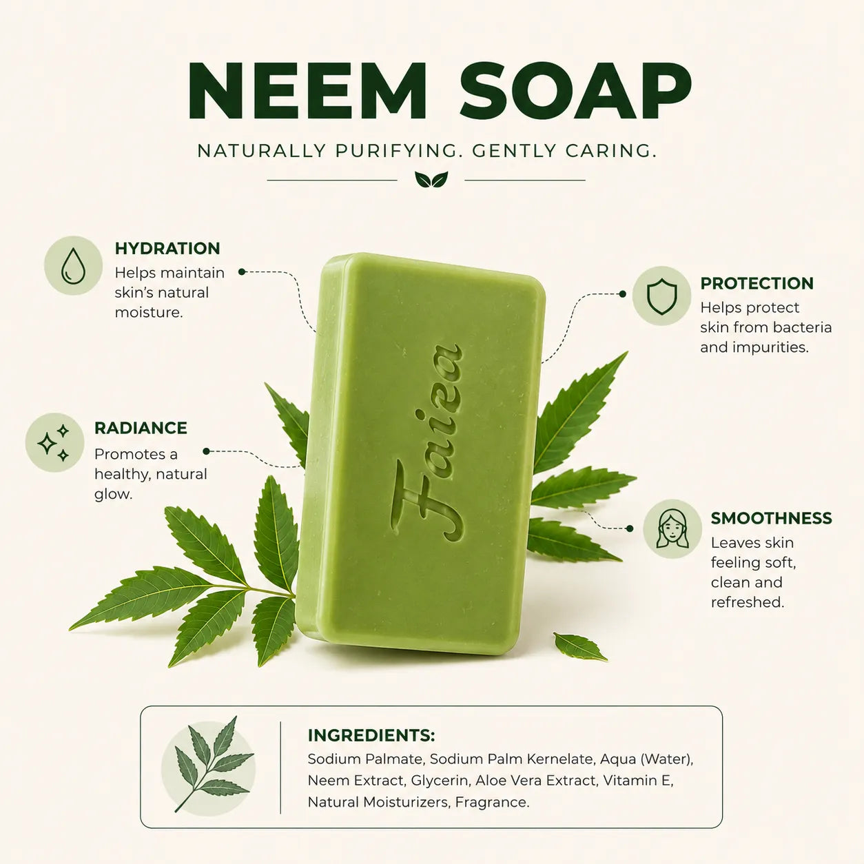 Faiza Neem Soap for Acne & Oily Skin - 100g