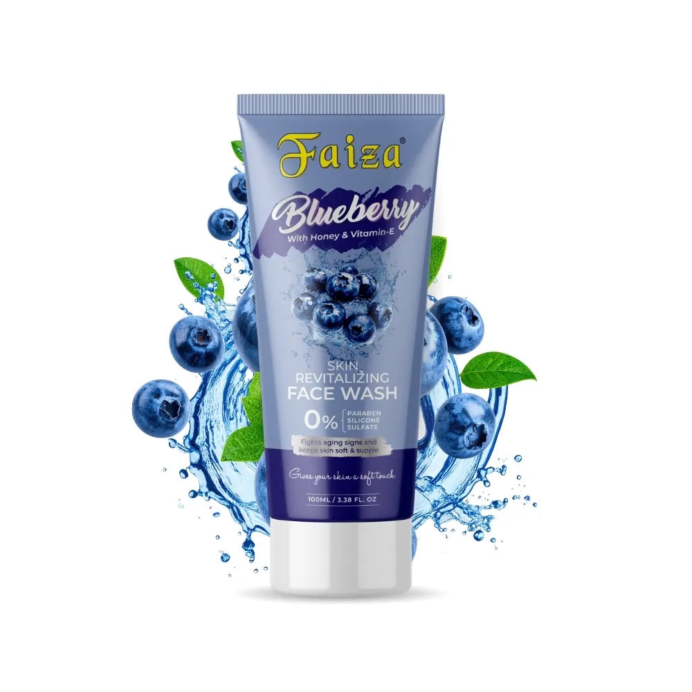 Faiza Blueberry Skin Revitalizing Face Wash with Honey and Vitamin E for soft smooth glowing skin, gentle cleansing, hydration, and daily skincare – 100ml
