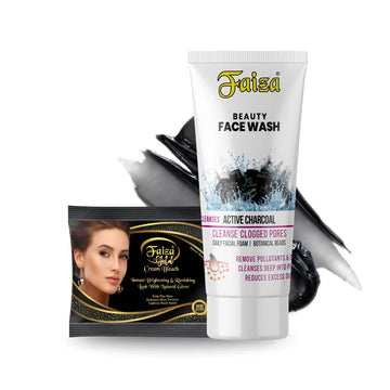 Faiza Cosmetics Charcoal Face Wash, Gold Cream Bleach, clogged pores solution, active charcoal, instant fairness, blackhead cleanse, natural glow kit