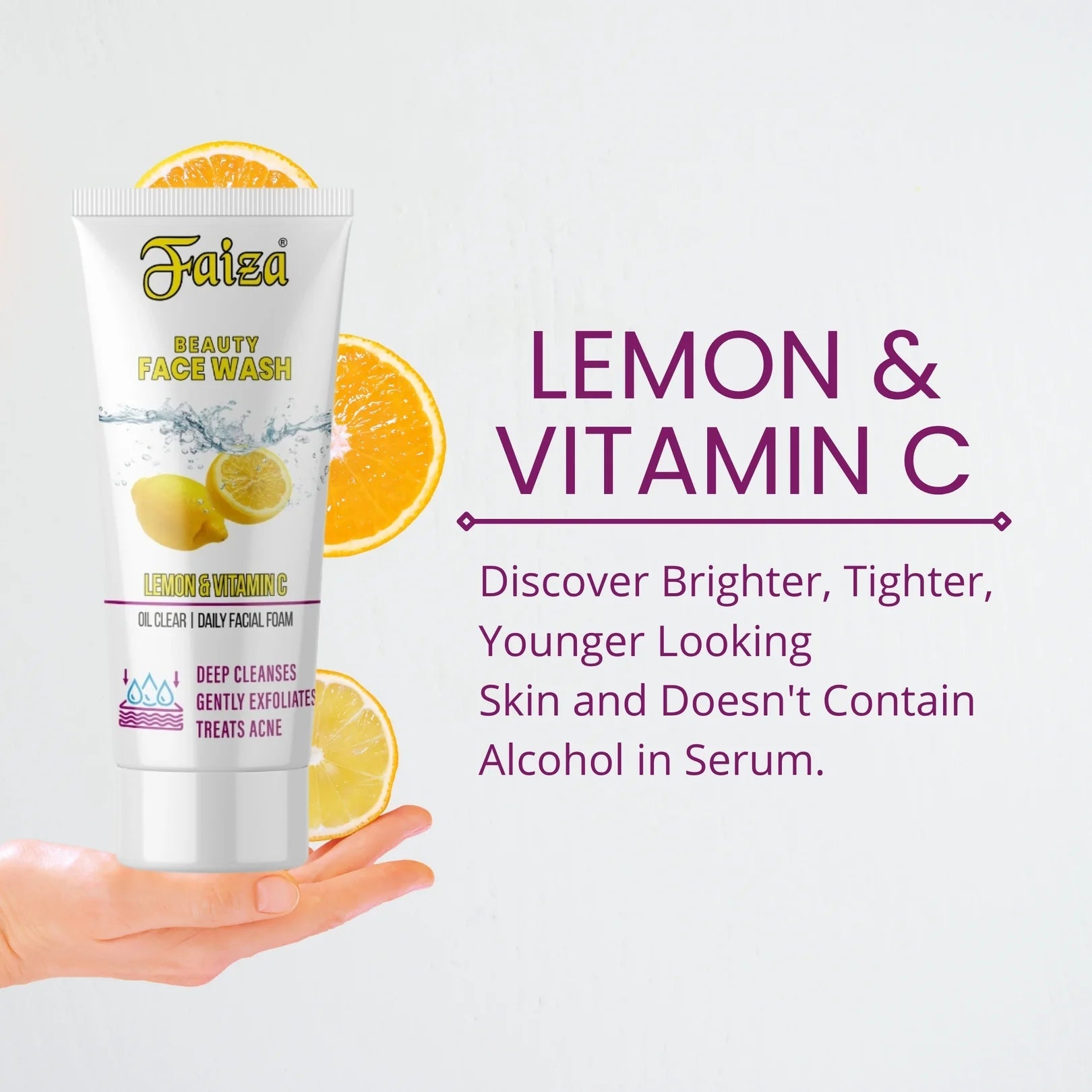 Faiza Cosmetics Lemon Vitamin C Facewash, Oil Clear, brighter younger looking skin, deep cleanses, gentle exfoliates, anti-aging, trending skincare 2025