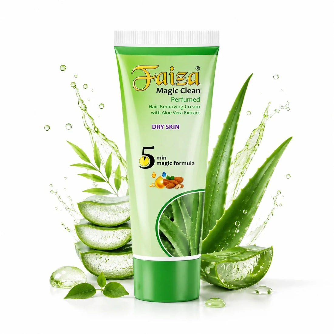 Faiza Cosmetics Magic Clean, Aloe Vera Extract, Dry Skin, 5 min magic formula, perfumed hair remover, hydrating depilatory, smooth skin, best for sensitive areas