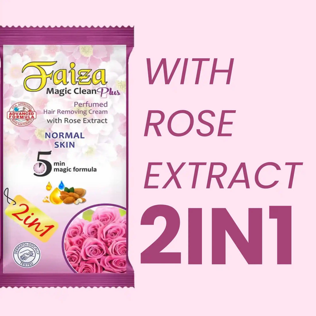 Faiza Magic Clean Plus, Rose Extract, Normal Skin, 5 min magic formula, quick hair removal, silky finish, at-home depilatory, best for soft skin