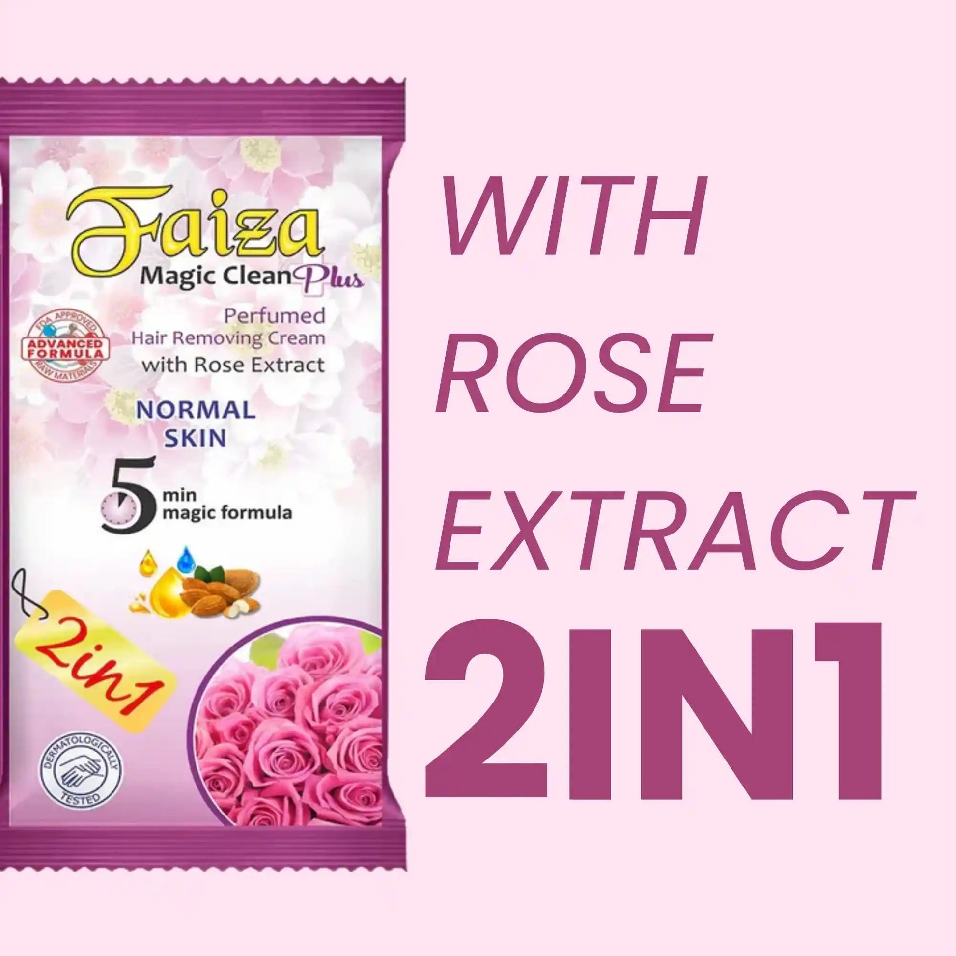 Faiza Cosmetics Magic Clean Plus, 2IN1 Rose Extract, Normal Skin, 5 min magic formula, advanced depilatory, hydrating hair remover, painless smoothness