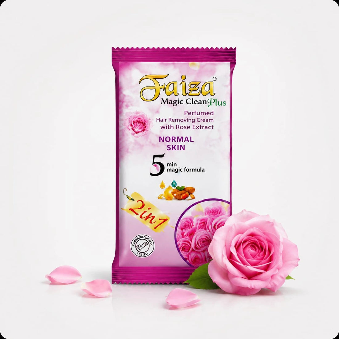 Faiza Cosmetics Magic Clean Plus, Rose Extract, Normal Skin, 5 min magic formula, gentle depilatory, at-home hair removal, no irritation