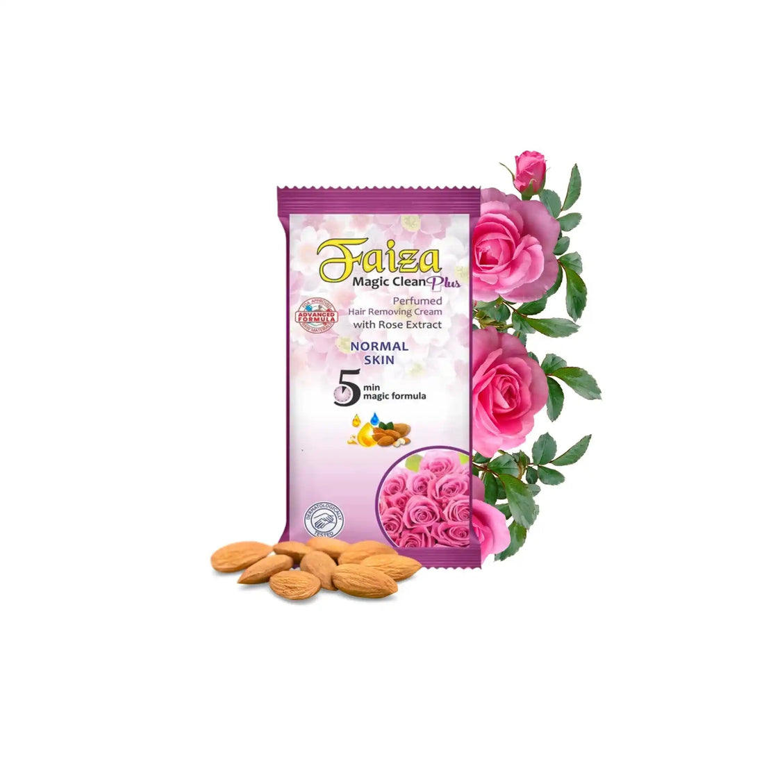 Faiza Cosmetics Magic Clean Plus, Rose Extract, Normal Skin, 5 min magic formula, perfumed hair removal, almond enriched, quick depilatory