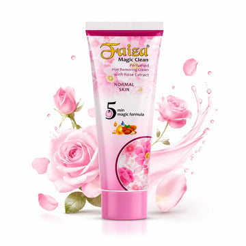 Faiza Cosmetics Magic Clean, Rose Extract, Normal Skin, 5 min magic formula, perfumed hair remover, quick depilatory cream, gentle on sensitive areas, silky finish