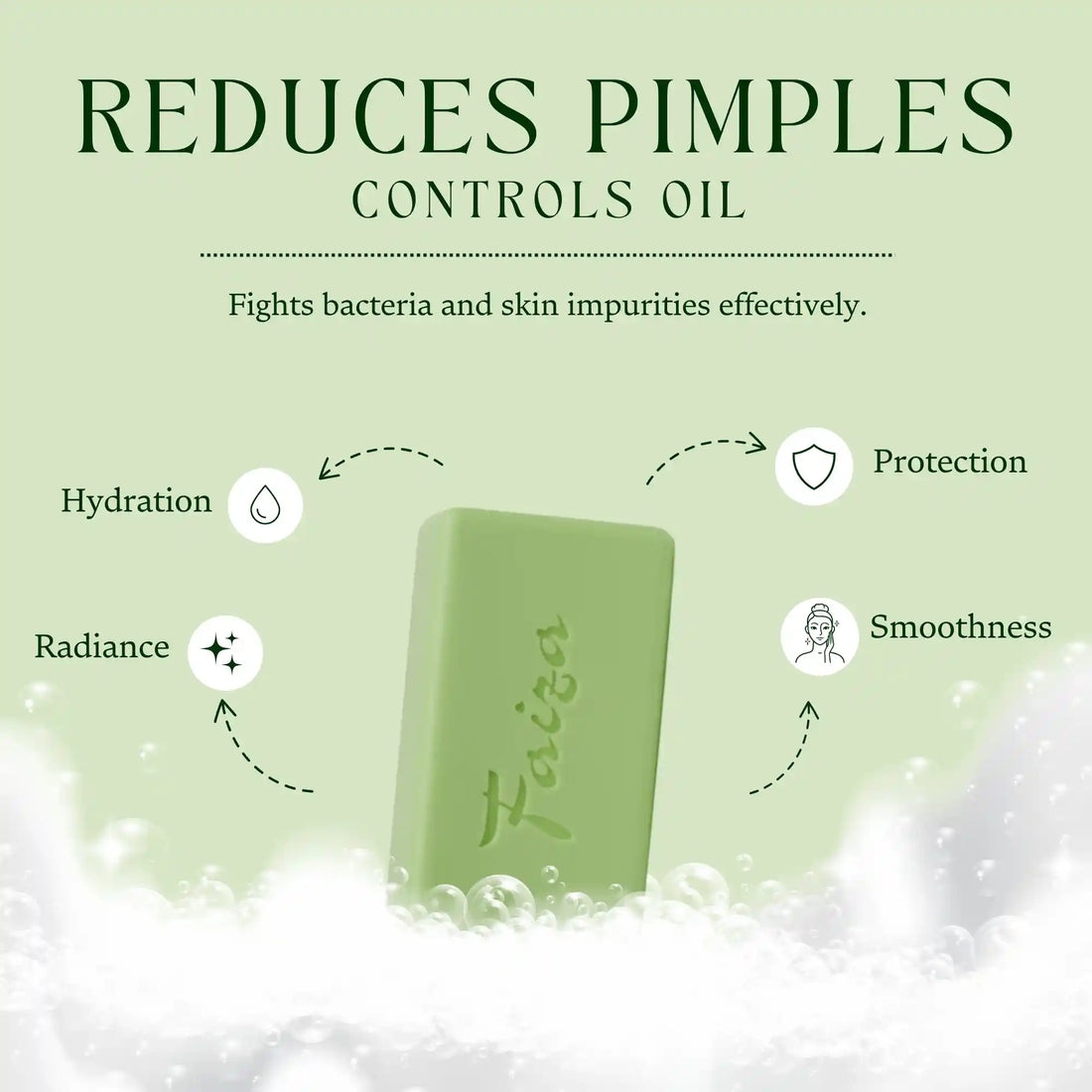 Faiza Neem Soap packaging with natural properties and "Brands of the Year Award" for all skin types.