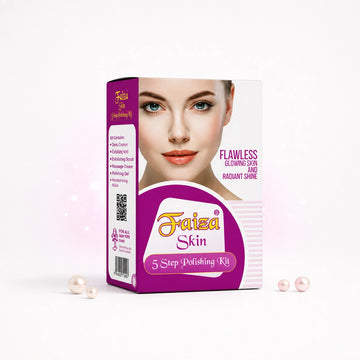 Faiza Cosmetics 5 Step Polishing Kit, flawless glowing skin, radiant shine, at-home facial, deep exfoliation, skin brightening kit, best skin polisher, uneven tone correction