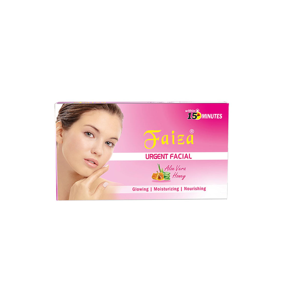 Faiza Urgent Facial box with Aloe Vera Honey formula for Glowing, Moisturizing, and Nourishing within 15 minutes.