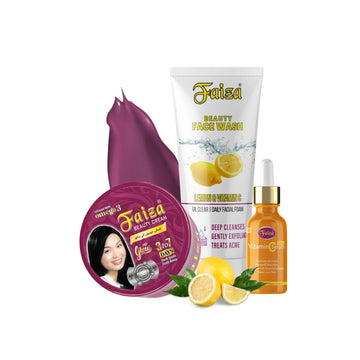 Faiza Cosmetics Skincare Combo, Vitamin C Serum, Omega 3 Beauty Cream, Lemon Facewash, dark spot corrector, anti-aging routine, collagen boost