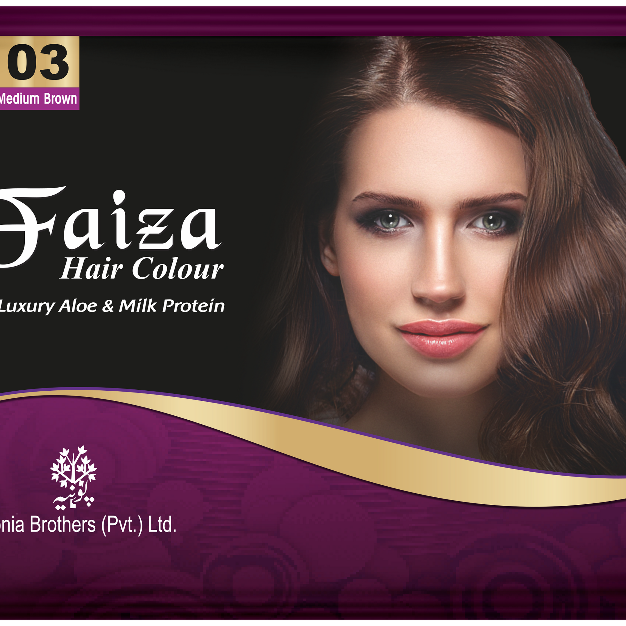 Faiza Hair Color Sachet Pack Medium Brown 03 – single-use convenient hair dye sachet in elegant medium brown shade, provides complete grey coverage, long lasting shine, and nourishing professional-quality colour for silky, smooth, and healthy hair at home