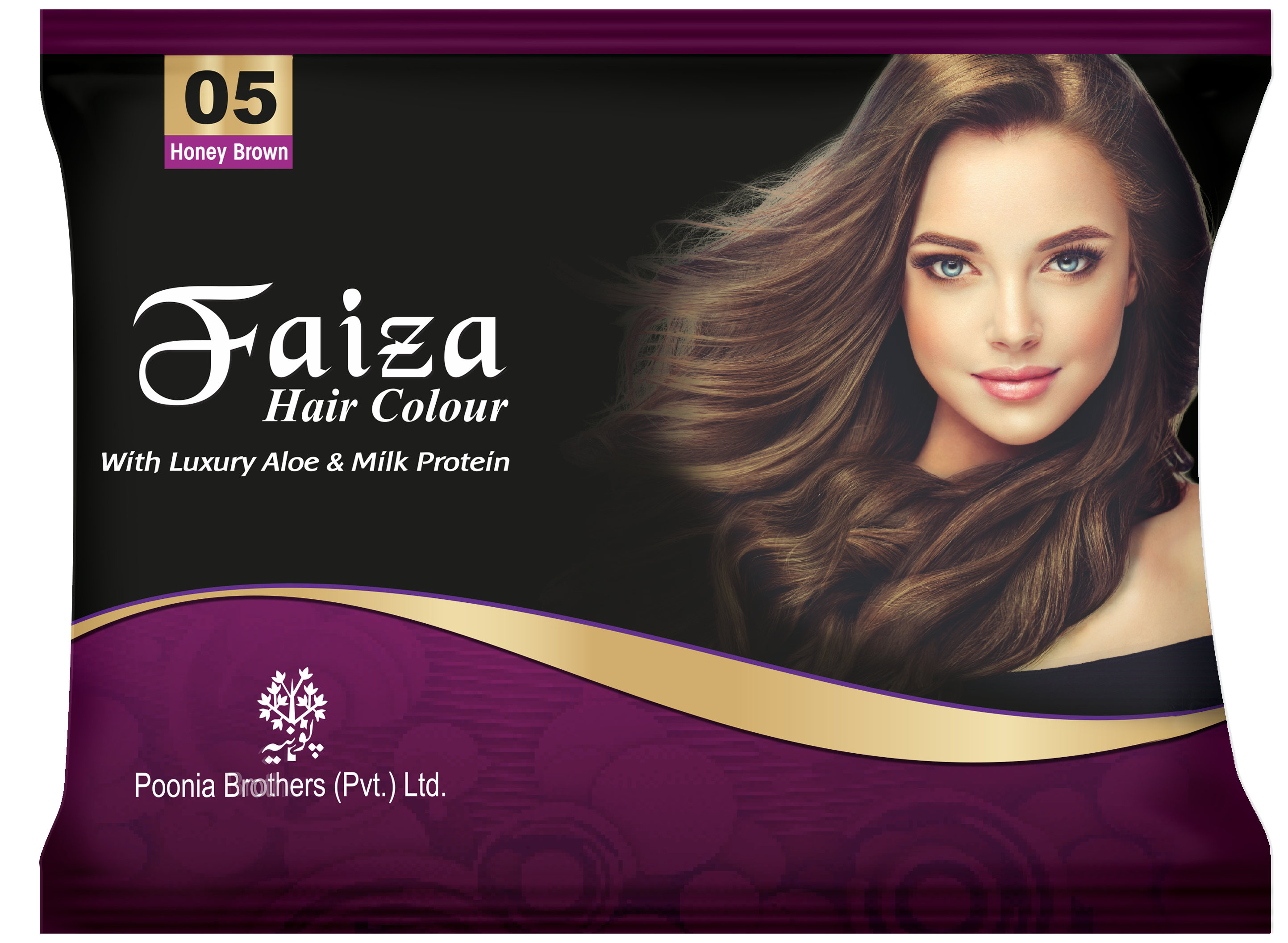 Faiza Hair Color Sachet Pack Honey Brown 05 – vibrant honey brown shade with full grey coverage, long-lasting color, and nourishing formula for soft, shiny hair.