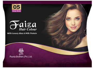 Faiza Hair Color Sachet Pack Honey Brown 05 – vibrant honey brown shade with full grey coverage, long-lasting color, and nourishing formula for soft, shiny hair.