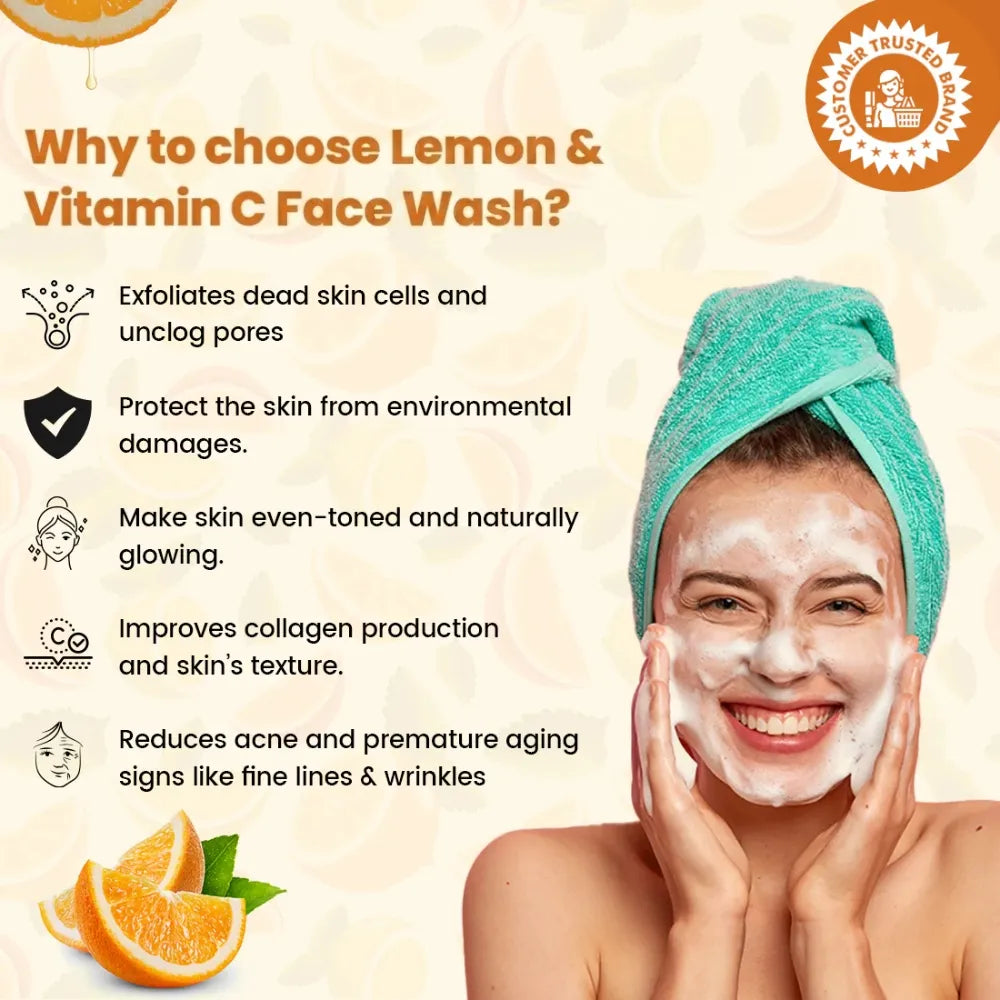 Faiza Beauty Face Wash with Lemon and Vitamin C for a morning citrus glow boost. Oil-free daily facial foam featuring bursting beads to cleanse, brighten skin appearance, and revitalize dull complexions.